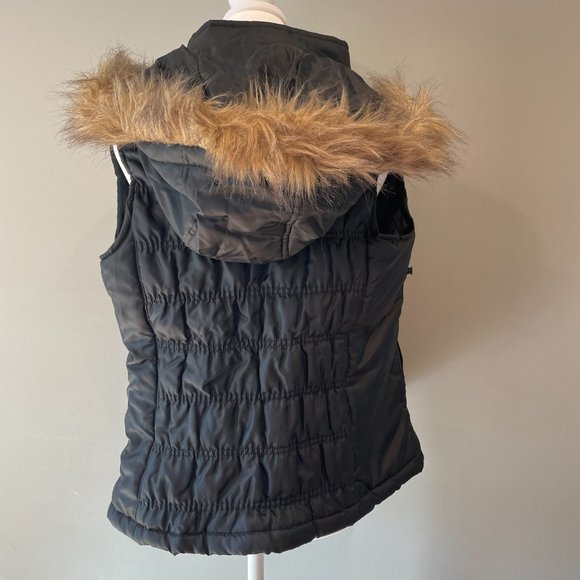 Quilted Puffer Vest with Detachable Hood with Faux Fur Trim by SO Womens Size S - Picture 2 of 16